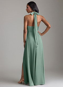Azazie Tracie Bridesmaid Dresses Eucalyptus A-Line Side Slit Stretch Satin Dress image2