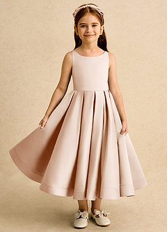 Azazie Babs Blumenmädchenkleider Ballkleid Plissee Matte Satin Kleid Englisches Rosa image2