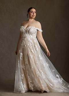 Azazie Florentina Robes à essayer chez vous Robe Trapèze en Tulle Paillettes en forme de cœur Diamant Nude image15