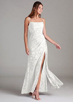 Azazie Denisa Robes de demoiselle d'honneur Robe Fourreau en Blumen-Burnout Plissée Blanc image4