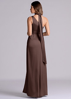 Azazie Philana Final Sale Ganache A-Line One Shoulder Stretch Satin Dress image13