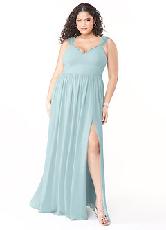Azazie Cleobella Robes de demoiselle d'honneur Robe Trapèze en Mousseline de soie Dentelle en forme de cœur Brume image8