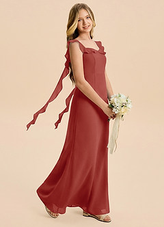 Azazie Cindy Junior Terracotta A-Line Ruched Chiffon Dress image1