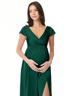 Azazie Allessia Maternity Bridesmaid Dresses A-Line Pleated Stretch Satin Floor-Length Dress image5