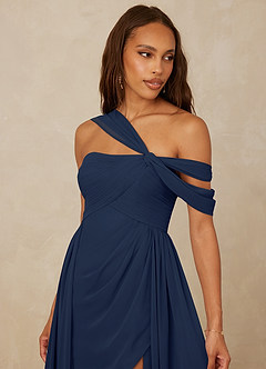 Christian Siriano Bridal for Azazie 1014 Bridesmaid Dresses Dark Navy A-Line Off the Shoulder Chiffon Dress image7