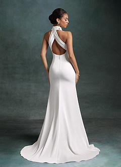 Azazie Jane Wedding Dresses Diamond White Mermaid High Neck Crepe Back Satin Dress image2