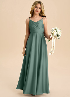 Azazie Bug Junior Robe Trapèze en Satin extensible Plissée Eucalyptus image6