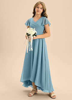 Azazie Induh Junior Moody Blue A-Line Pleated Chiffon Dress image2