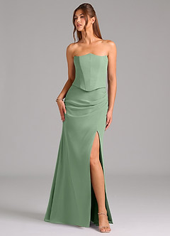 Azazie Jenine Vestidos de damas de honor Vestido de Matcha de Gasa de Corte Sirena con Sin tirantes image5