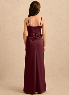 Azazie Shyla Girls Formal Flower Girl Dresses Cabernet Sheath Pleated Stretch Satin Dress image2