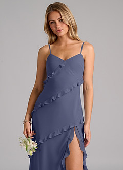 Azazie Nancie 신부 들러리 드레스 인어 셔링 쉬폰 바닥 길이 드레스 image7