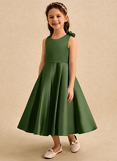 Azazie Kay Blumenmädchenkleider A-Linie Plissee Matte Satin Kleid Olivgrün image3