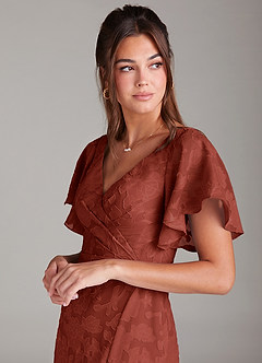 Azazie Ambrosia Bridesmaid Dresses Terracotta A-Line Pleated Floral Burnout Dress image6