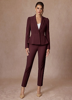 front Amara Cabernet Traje pantalón peplum de tejido refinado y sastre