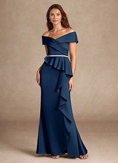 Azazie Dareia vestidos de madre de la novia Vestido de Azul Marino Oscuro de Satén Elástico de Sirena con Vestidos sin tirantes image6