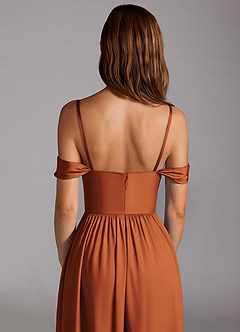 Azazie Calianna Bridesmaid Dresses Cinnamon A-Line Off the Shoulder Stretch Satin Convertible Dress image5