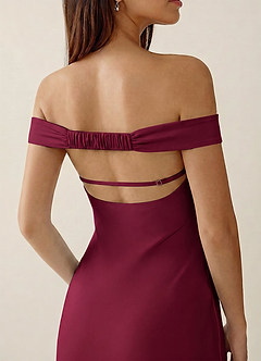 Gwendonme Merlot Off-the-Shoulder Satin Crystal Linen Summer Dress image6
