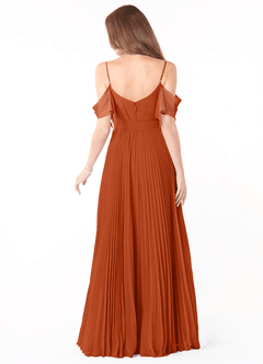 Azazie Lyney Robes de demoiselle d'honneur Robe Trapèze en Mousseline de soie Épaule décolletée Orange Brûlée image2