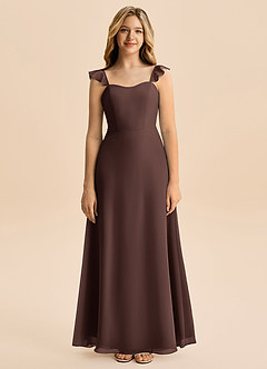 Azazie Mavie Junior Ganache A-Line Ruched Chiffon Dress image4