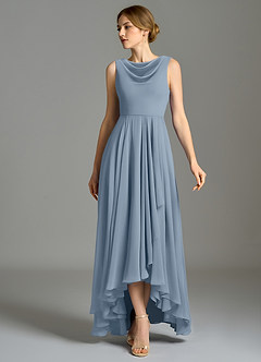 Azazie Wonderland Bridesmaid Dresses Dusty Blue A-Line Pleated Chiffon Dress image5