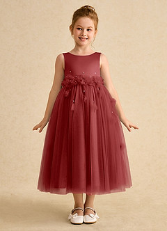 Azazie Lux Flower Girl Dresses Rust A-Line Beaded Tulle Dress image5