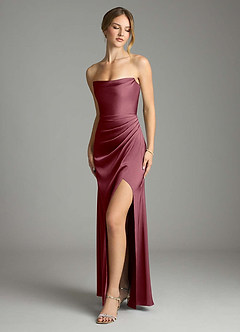 Azazie Leonis Bridesmaid Dresses Desert Rose Mermaid Pleated Stretch Satin Convertible Dress image1