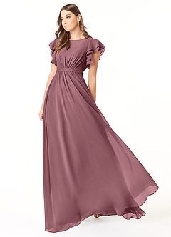 Azazie Daphne Modest Bridesmaid Dresses A-Line Ruffled Chiffon Floor-Length Dress image3