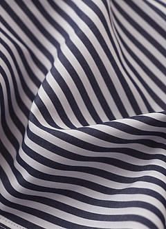 front Aiden White Navy Blue 100% Cotton Non-Iron Striped Dress Shirt