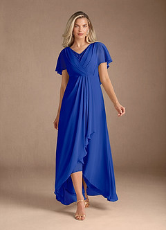 Azazie Eliza Mother of the Bride Dresses Royal Blue A-Line V-Neck Pleated Chiffon Dress image1