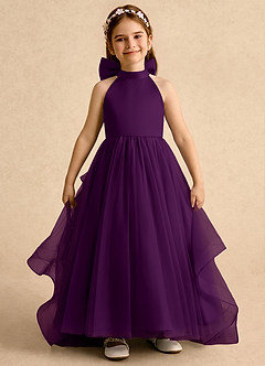 Azazie Emie Flower Girl Dresses Grape A-Line Pleated Tulle Dress image2