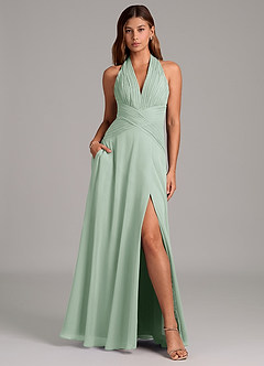 Azazie Elizabeth Bridesmaid Dresses Agave A-Line Pleated Chiffon Dress image1