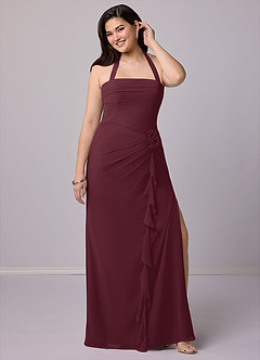 Barbie ♥ Azazie Robes de demoiselle d'honneur Robe Fourreau Convertible en Mousseline de soie Sans bretelle Cabernet image12