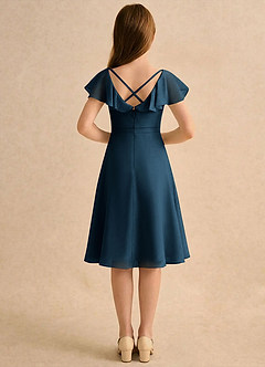 Azazie Narin Girls Formal vestidos de niña de las flores Vestido Azul Marino Oscuro de Gasa de Línea A con con mangas image2