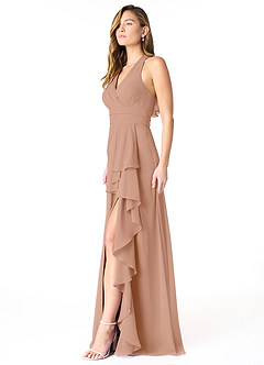 Azazie Aviv Final Sale Champagne Rose A-Line Pleated Chiffon Dress image3