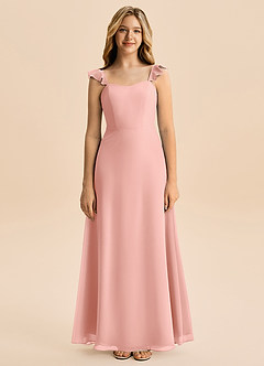 Azazie Mavie Junior Linia A Marszczony Szyfon Długość podłogi Młodsza druhna Sukienka image4