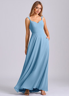 Azazie Beatrice Bridesmaid Dresses Steel Blue A-Line Sweetheart Neckline Chiffon Dress image1