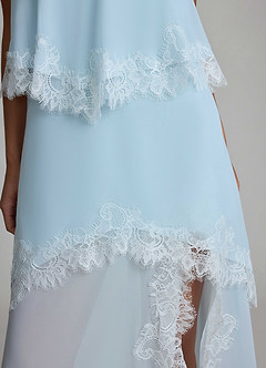 front Chiffon-Brautmorgenmantel/Nachthemd mit Spitzenbesatz, V-Ausschnitt, Seitenschlitz und langem Unterkleid