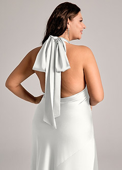 Azazie Velli Abiti da Damigella Abito Sirena in Raso Elasticizzato Collo Alto Bianco image12