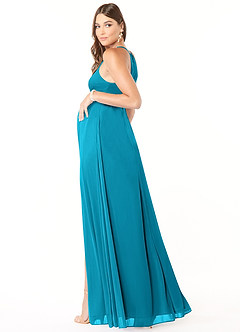 Azazie Annabelle Maternity Bridesmaid Dresses A-Line V-Neck Pleated Mesh Floor-Length Dress image5