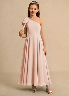 Azazie Guppy Junior Formal Blumenmädchenkleider A-Linie One-Shoulder Chiffon Kleid Englisches Rosa image3