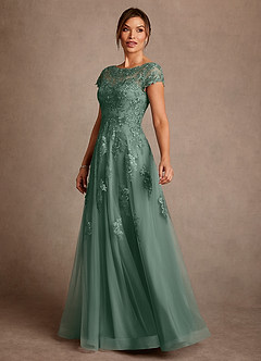 Azazie Jalinda vestidos de madre de la novia Vestido de Eucalipto de Gasa de Corte en A con Encaje image4