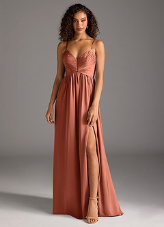 Azazie Alia Jurken voor bruidsmeisjes Jurk van Stretch Satijn met A-Lijn Geplooid Klei image1