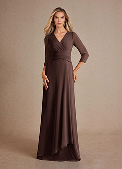 Azazie Mayfield Kleider für die Brautmutter A-Linie Plissee Chiffon Kleid Ganache image1