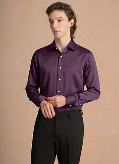 front Julian Plum Stretch Satin Dress Shirt