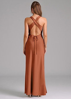 Azazie Evadne Bridesmaid Dresses Cedar Rose A-Line Pleated Stretch Satin Dress image2