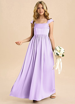 Azazie Hattie Junior Lilac A-Line Pleated Stretch Satin Dress image4