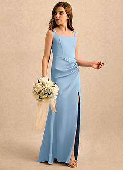 Azazie Noah Girls Formal Blumenmädchenkleider Etui Plissee Stretch-Satin Kleid Puderblau image3