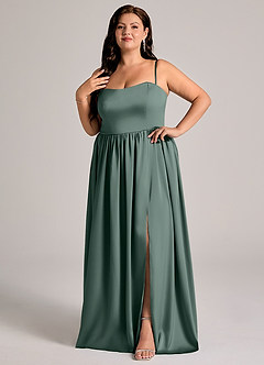 Azazie Calianna Bridesmaid Dresses Sea Moss A-Line Off the Shoulder Stretch Satin Convertible Dress image9
