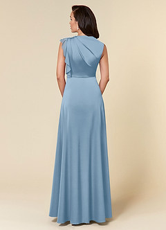 Azazie Narine Abiti per la Madre della Sposa Abito A-Line in Raso Elasticizzato Scollo alto plissettato Azzurro Polvere image5