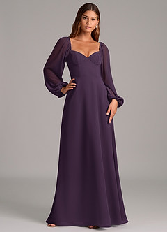 Azazie Annistyn Brudtärnklänningar Klänning av A-Linje i Chiffong Långärmad Plommon image5